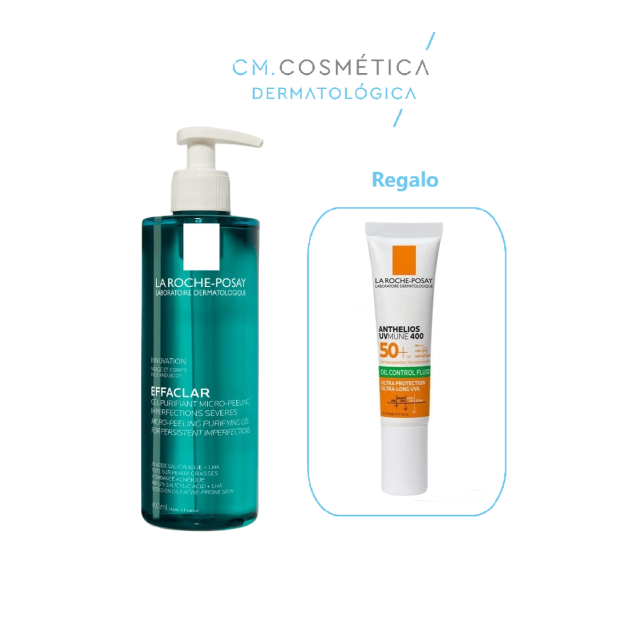 La Roche Posay Effaclar Gel Purificante Micro-Exfoliante (400ml) + REGALO: Anthelios Uv-Mune 400 Oil Control Fluido SPF 50+ (15ml)