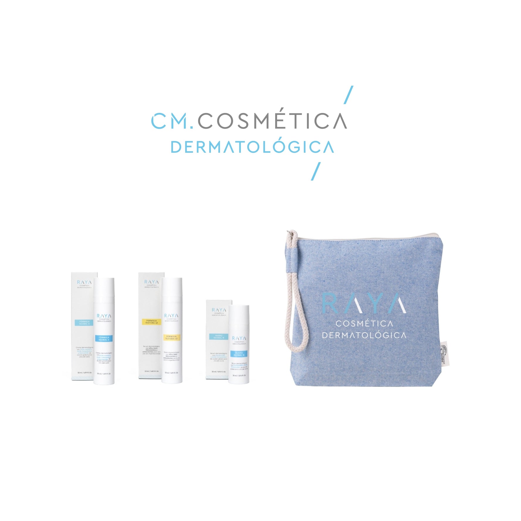 PACK RUTINA COMPLETA: Fórmula Global A. + Fórmula Textura  α β. + Suero Global N. de RAYA Cosmética Dermatológica + REGALO: Neceser