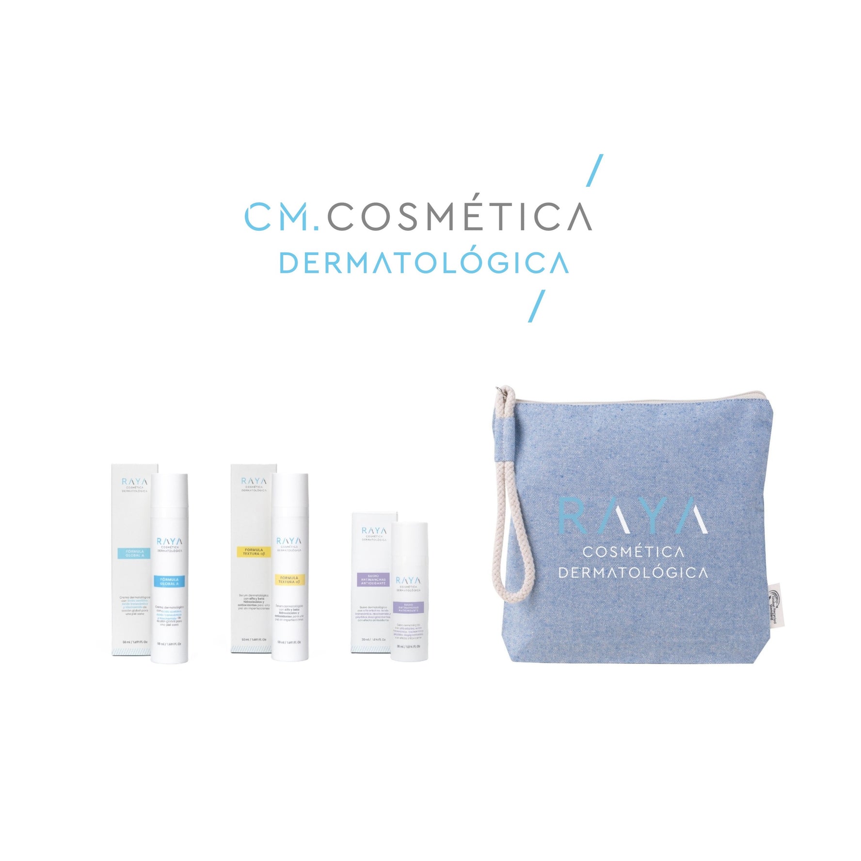 PACK ANTIMANCHAS RETEXTURIZANTE: Fórmula Global A. + Fórmula Textura α β. + Suero Antimanchas Antioxidante RAYA Cosmética Dermatológica+ REGALO: Neceser