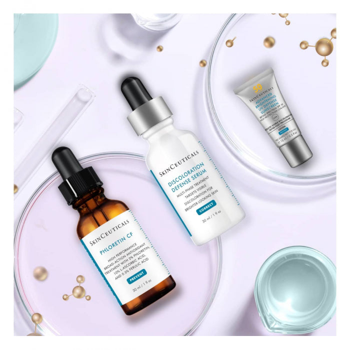 Phloretin CF Serum, (30ml) + Discoloration Defense Serum, (30ml) + REGALO: Advanced Brigthening UV Defense, (15ml) + Hyaluronic Acid Intensifier (15ml) PACK ANTIMANCHAS