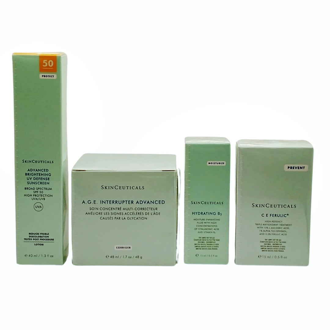 Protocolo Antiedad Skinceuticals: Age Interrupter Advance 48ml + Advance Brightening UV Defense SPF 50 40ml +  CE Ferulic 15ml +, Hidrating B5 serum 15ml + Neceser Tercipelo Skinceuticals