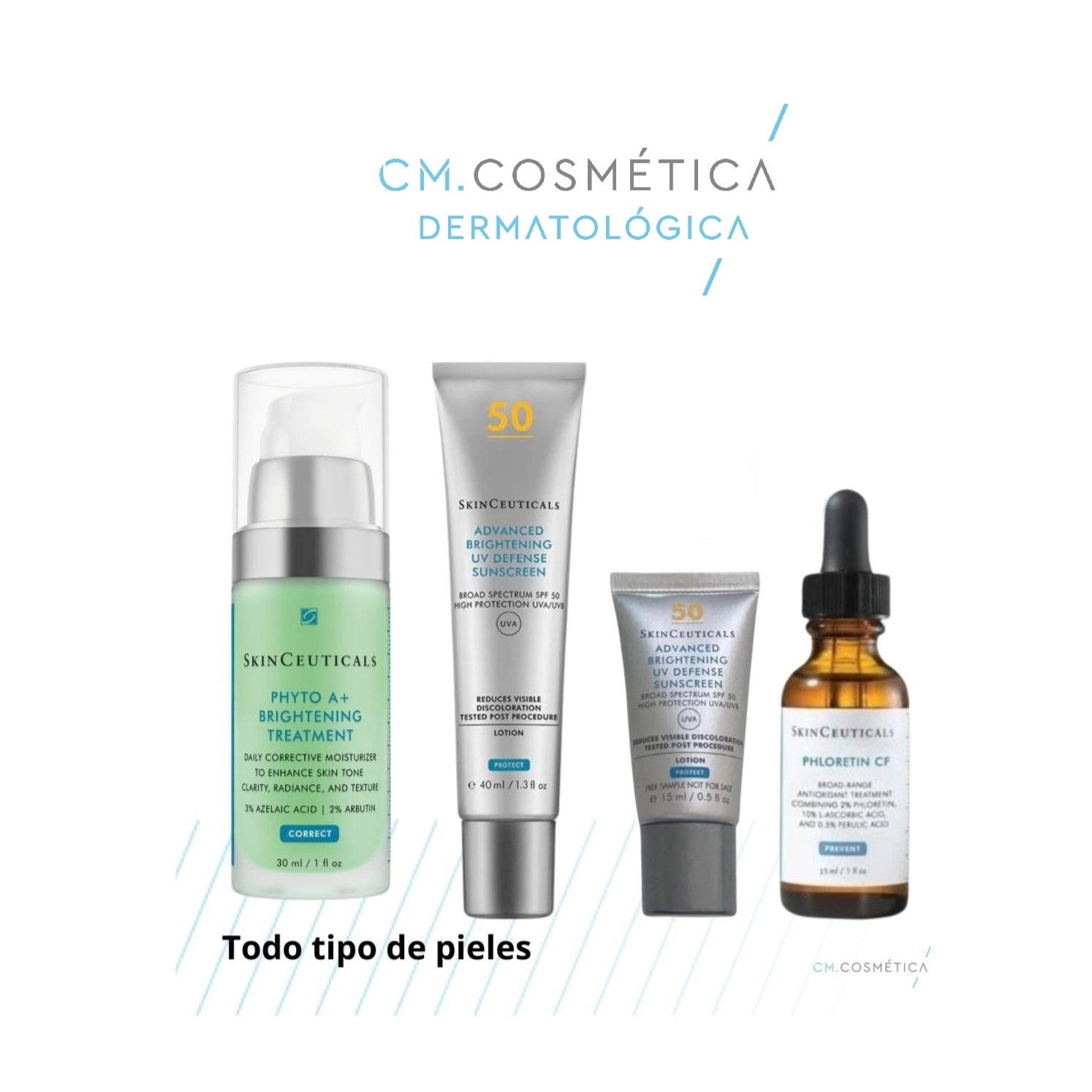 Phyto A+ Brightening (30ml) + Advanced Brightening SPF 50 (40ml) + Advanced Brightening SPF 50 (15ml) + Phloretin CF Serum (15ml) PACK ANTIMANCHAS