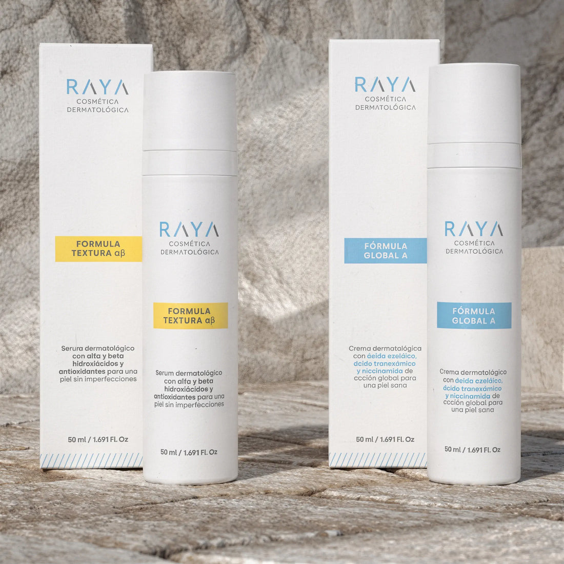 PACK REJUVENECIMIENTO: Fórmula Textura  α β. + Fórmula Global A. de RAYA Cosmética Dermatológica + REGALO: Neceser