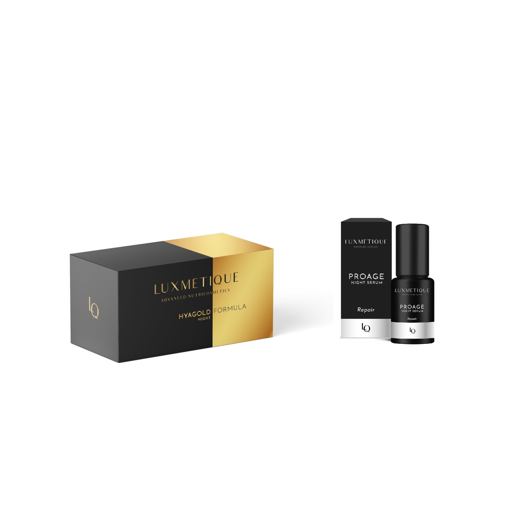 Luxmetique Proage Night Serum (30ml)+Luxmetique Fórmula Hyagold Night (15x30ml Viales Bebibles) PACK