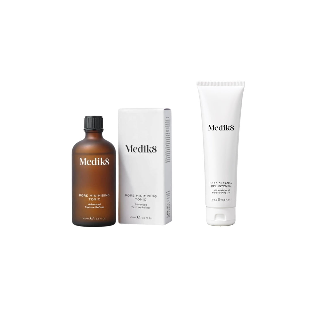 Medik8 Pack Limpieza +Tónico Para Poros Dilatados: Pore Minimising Tonic (100ml) + Pore Cleanse Gel Intense (150ml)