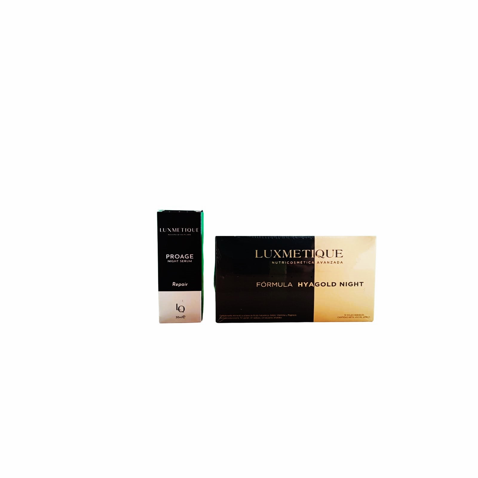 Luxmetique Proage Night Serum (30ml)+Luxmetique Fórmula Hyagold Night (15x30ml Viales Bebibles) PACK