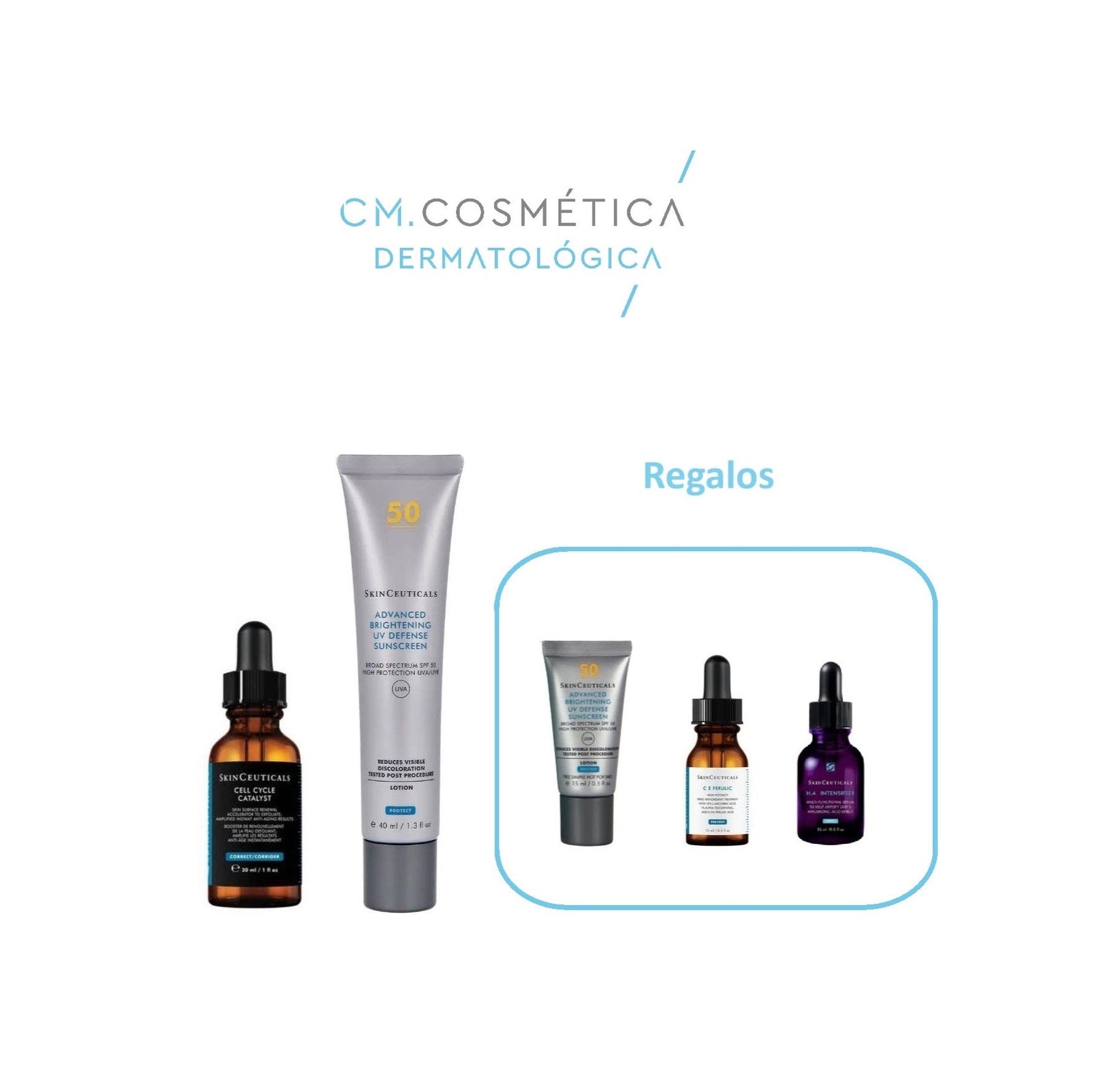 Cell Cycle Catalyst (30ml)+Advanced Brightening SPF 50 (40ml)+Advanced Brightening SPF 50 (15ml)+C E Ferulic (15ml)+Skinceuticals H.A intensifier (15ml)