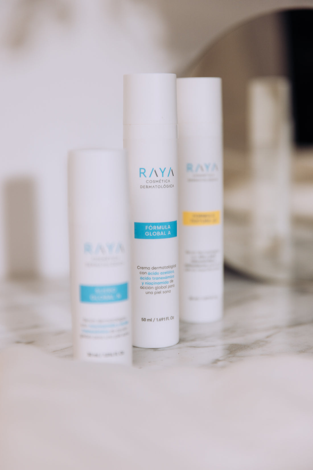 PACK RUTINA COMPLETA: FÓRMULA GLOBAL A. + FÓRMULA TEXTURA  α β. + SUERO GLOBAL N. de RAYA Cosmética Dermatológica